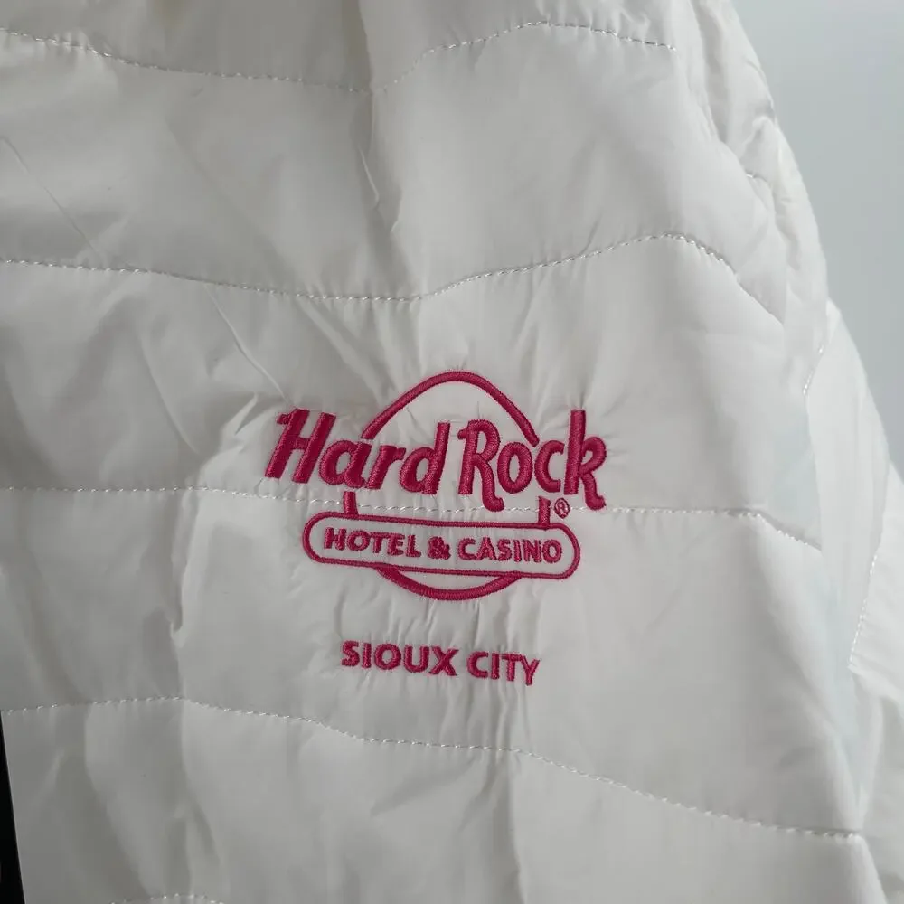 HARD ROCK HOTEL & CASINO SIOUX CITY Puff Jacket SZ Extra Large White Pink NWT